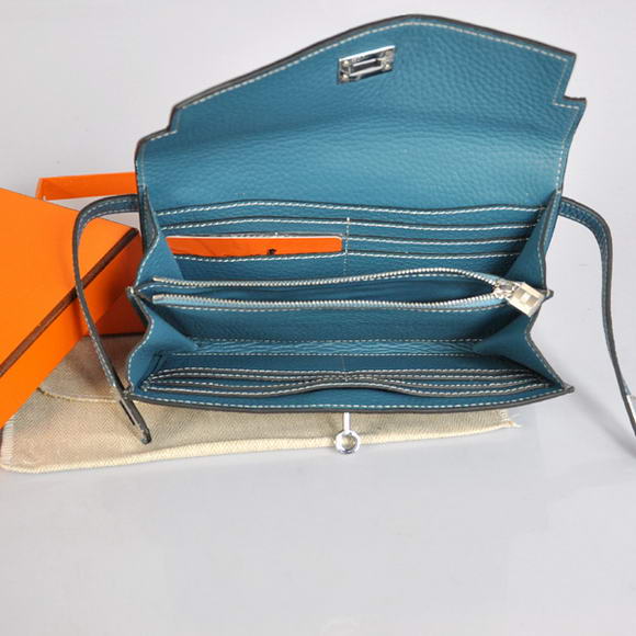 High Quality Hermes Kelly Wallet Togo Leather Bi-Fold Purse A708 Blue Fake